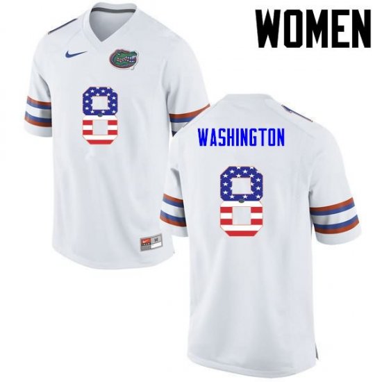 Women's Florida Gators #8 Nick Washington NCAA Nike White USA Flag Fashion Authentic Stitched College Football Jersey LIJ1762JN